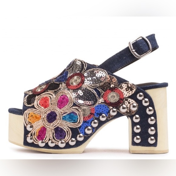 Last chance sale! NIB Jeffrey Campbell Effie platform sandals 6 Denim Sequins - Picture 2 of 4